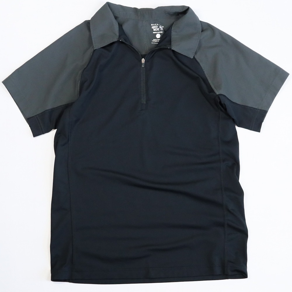 Mountain Hardwear‎ 1/4 Zip Polo Mens Small Black Gray Tech Hiking Shirt Raglan